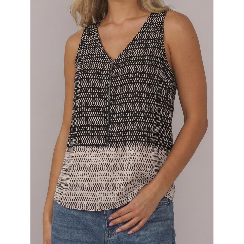 Pleione Mixed Pattern Quarter Zip Boho Summer sleeveless Half Zip Top Small